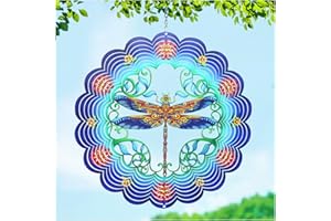 TIGGSY Dragonfly Wind Spinners Dragonfly Gifts for Women/Men 12 inch 3D Stainless Steel Hanging Wind Spinner Metal Wind Catchers Kinetic Sculpture for Indoor/Outdoor Decor, Yard Art, Garden Decorations