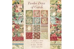 QIANSHAN 24 Sheets 12 Designs Scrapbook Paper Pad,6"×6” Single-Sided Decopodge Craft Cardstock Paper,Scrapbooking DIY Decorative Background Cardmaking Supplies.Carols