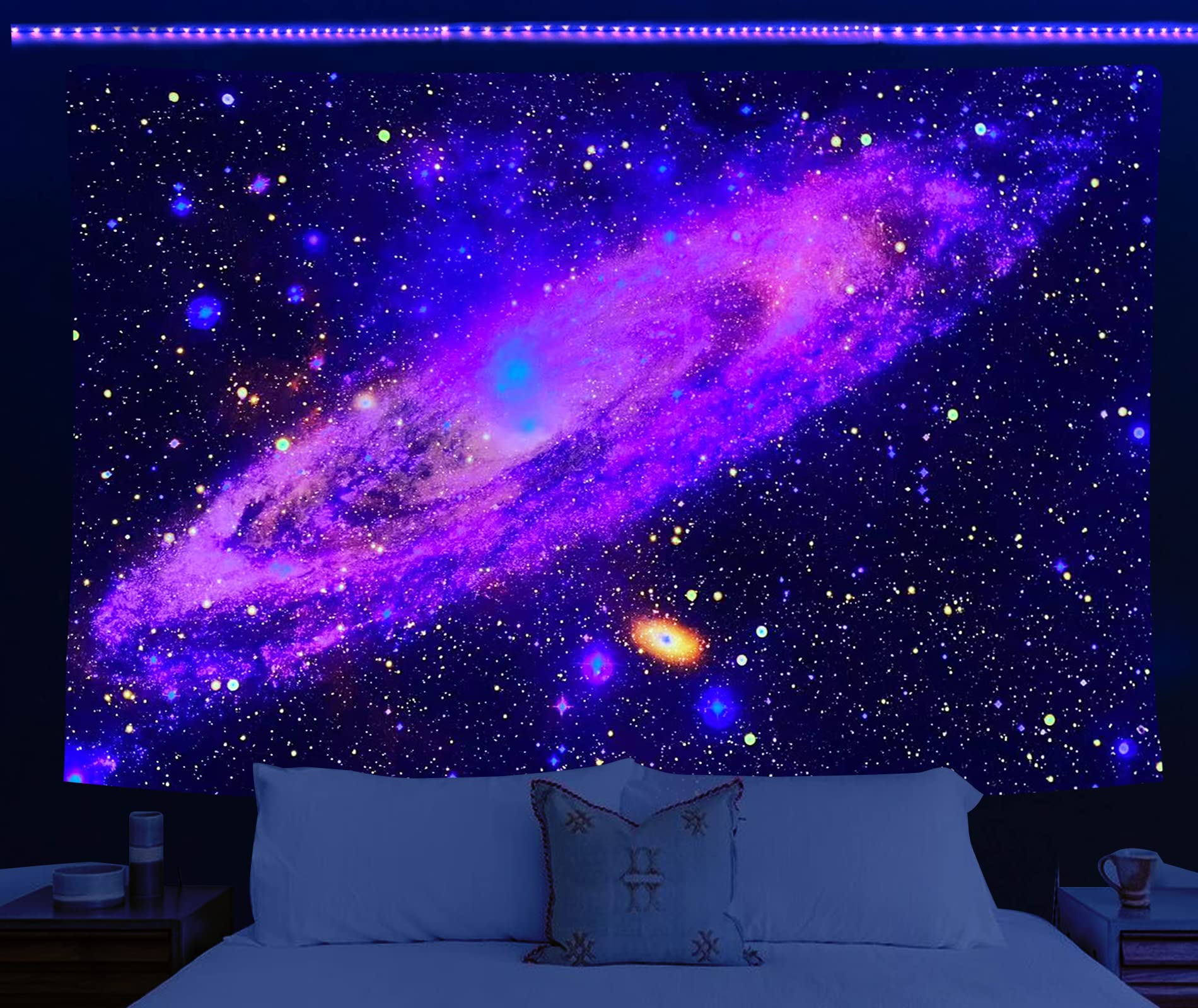 HOLAVIDA Tapestry Galaxy Fluorescent Space Outdoor Starry Sky Abstract Wall Hanging Aesthetic Astronomical Mysterious Wall Decoration (200cm×150cm)
