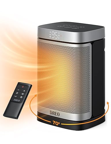 DREO Space Heater, 1500W Portable Electric Heaters for Indoor Use, PTC Ceramic Heater for Office with Remote, Thermostat, 70°Oscillation, 12H Timer, 5 Modes, Safe Quiet Room Heater for Bedroom