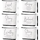 Huhumy 12 Pcs Valentines Christian Gift Bulk for Women Religious Canvas Makeup Bags Bible Verse Lanyard Keychain for Church(Black White,Inspirational Words)