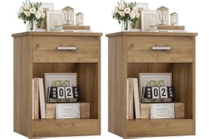 FOTOSOK Nightstand Set of 2, 2-Tier Side Table with Drawer and Storage Shelf, Bedside Table End Table, Modern Night Stand for Bedroom, Home Office,Wooden Grain