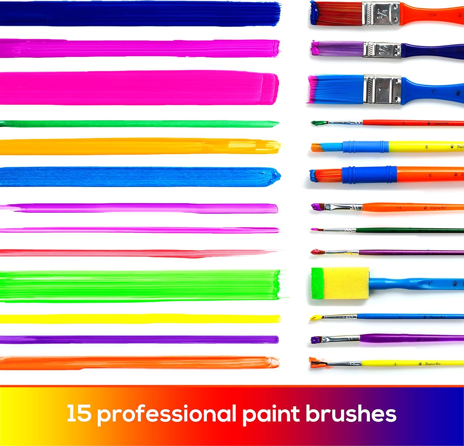 Kids Tempera Paint Set | Value Pack Includes 40 Washable Non-Toxic Colorful Paints (2oz bottles) & 15 Brushes | Metallic, Neon, Glow In The Dark, Glitter Paints | Paint For Arts & Crafts, Fun Projects: Toys & Games