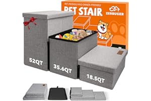 Zerbuger Wider Dog Stairs with Storage 18" H, 3-Step Sturdy Dog Steps for Large/Medium/Small Older Senior Dogs Cats, Folding Pet Stairs Climbing Bed or Couch, Arthritis-Friendly (Gray, No Condo)