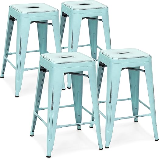Swivel Metal Bar Stools Kitchen Counter Height Stools Industrial Barstools Set Of 4 Swivel Distressed Blue Green Wooden 24 Inch Home Bar Furniture Home Kitchen Guardebem Com