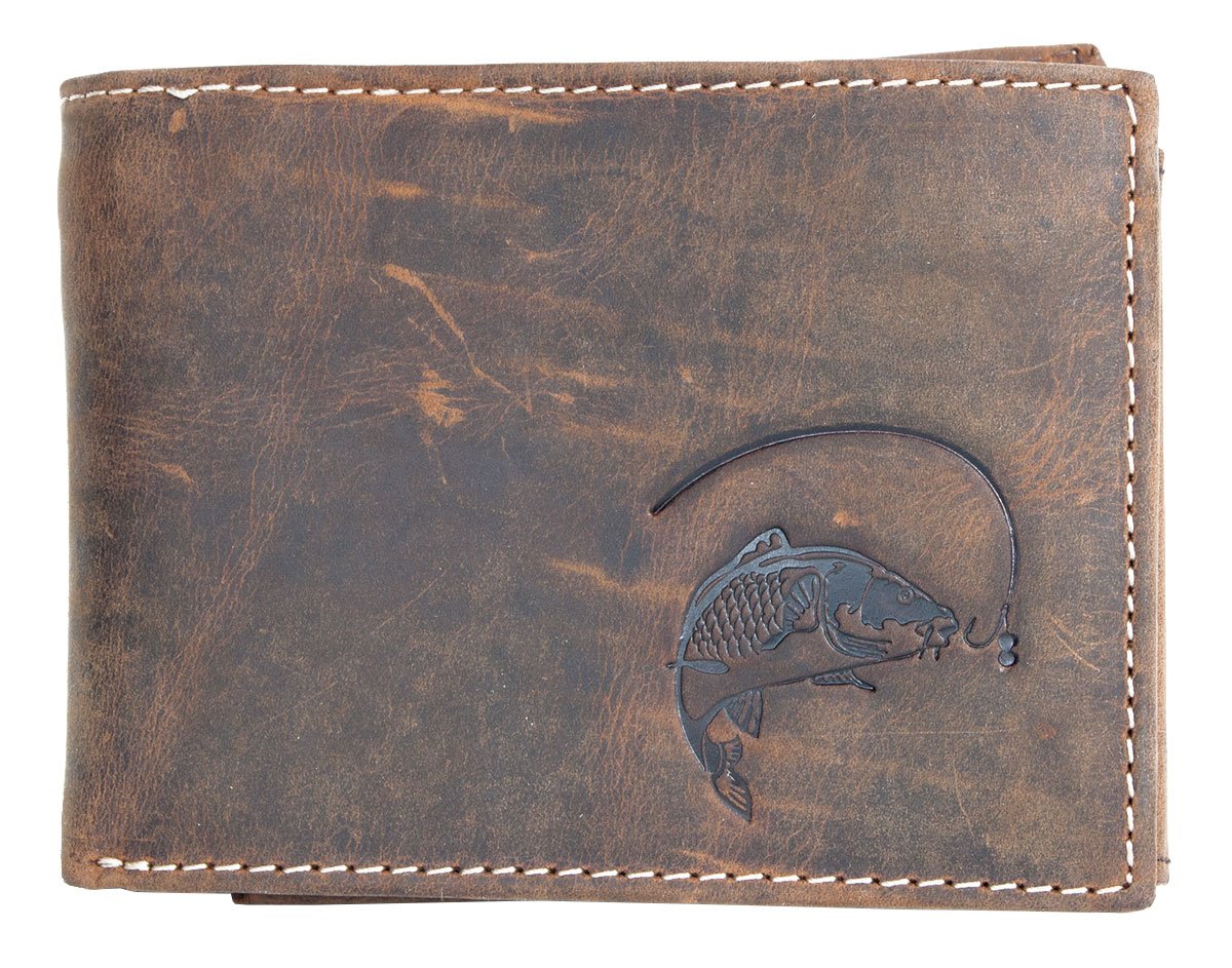 Strong Natural Genuine Leather Wallet with a Carp