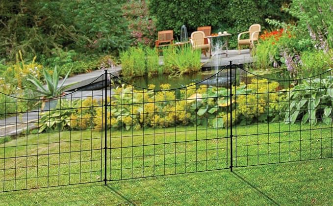 WamBam Fence WF29001 Garden Metal Fence, 5 Panels, Black