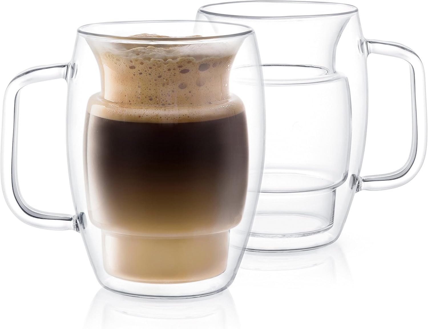 JoyJolt Cadus Glass Coffee Cups Double Wall Insulated Mugs Set of 2 Latte Glasses, 16-Ounces.
