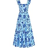 dowerme Summer Dresses for Women 2026 Casual Ruffle Smocked Tiered A-Line Boho Floral Maxi Beach Sun Dress with Pockets