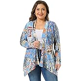 uxcell Women's Plus Size Cardigans Open Front Asymmetric Hem Printed Lightweight Jacket Fall Knit Cardigan