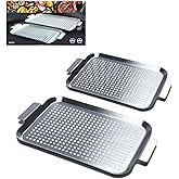 COOK TIME Grill Pan Set of 2, BBQ Grill Topper for Outdoor Grill, Stainless Steel Grilling Baskets with Holes and Handles, Pe