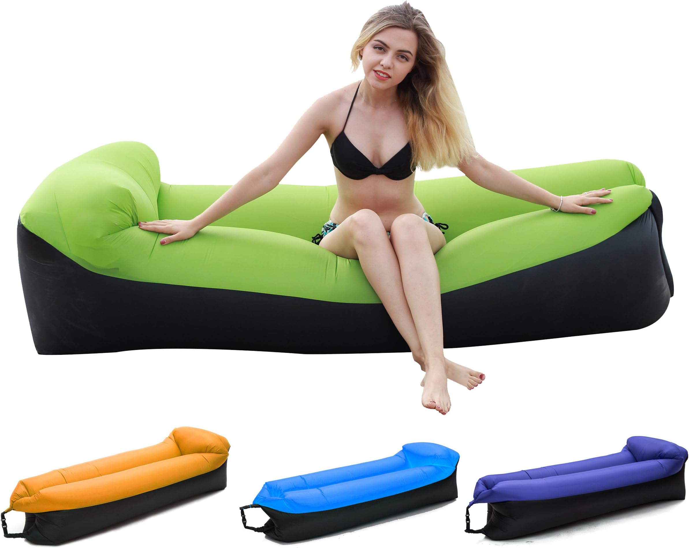 Inflatable Lounger Chair with portable carry bag for various uses (Green sofa N)