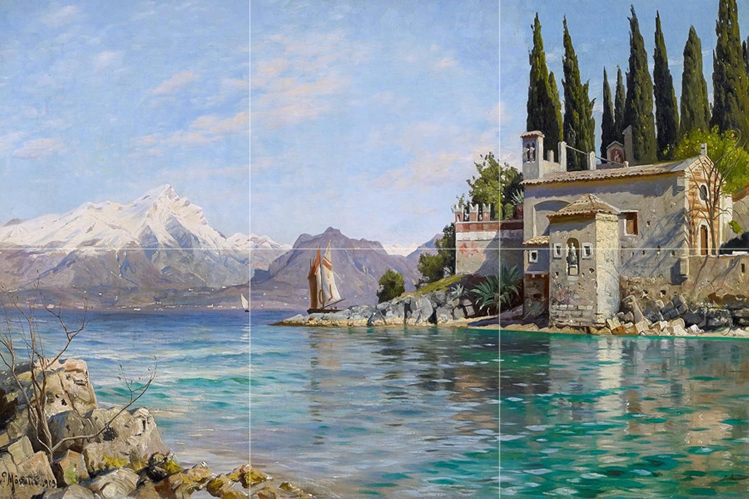 Tile Mural bay mountain by P. Monsted Kitchen Shower Backsplash Marble Ceramic