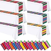 6 Pcs Mexican Fiesta Table Runner, Fiesta Party Decorations Plastic Serape Striped Table Runner for Cinco De Mayo Taco Night Fiesta Party Decoration, Mexican Wedding Birthday Home Decor, 108 x 14 Inch