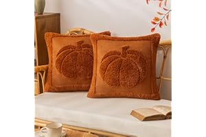 COSIBONO Rust Red Pumpkin Fall Throw Pillow Covers 18x18, Set of 2 Cute Fall Halloween Pillow Cases for Sofa Autumn Decor Soft Faux Fur Farmhouse Cushion Covers for Thanksgiving Living Room Bedroom
