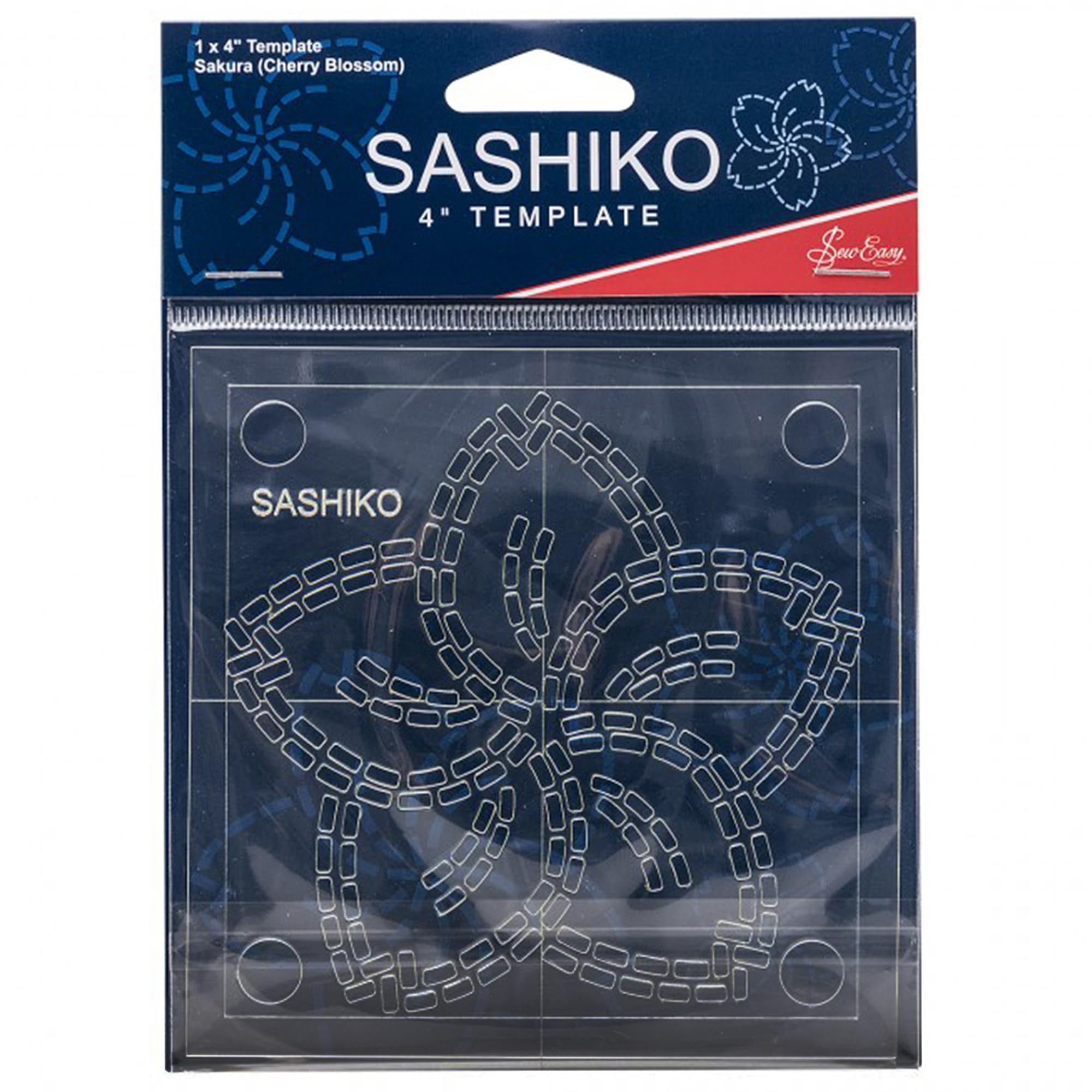 Sew Easy 4” Sashiko Template – Sakura (Cherry Blossom) Quilting & Patchwork Rule for Applique Sewing, Transparent Acrylic Non-Slip, Instructions Included