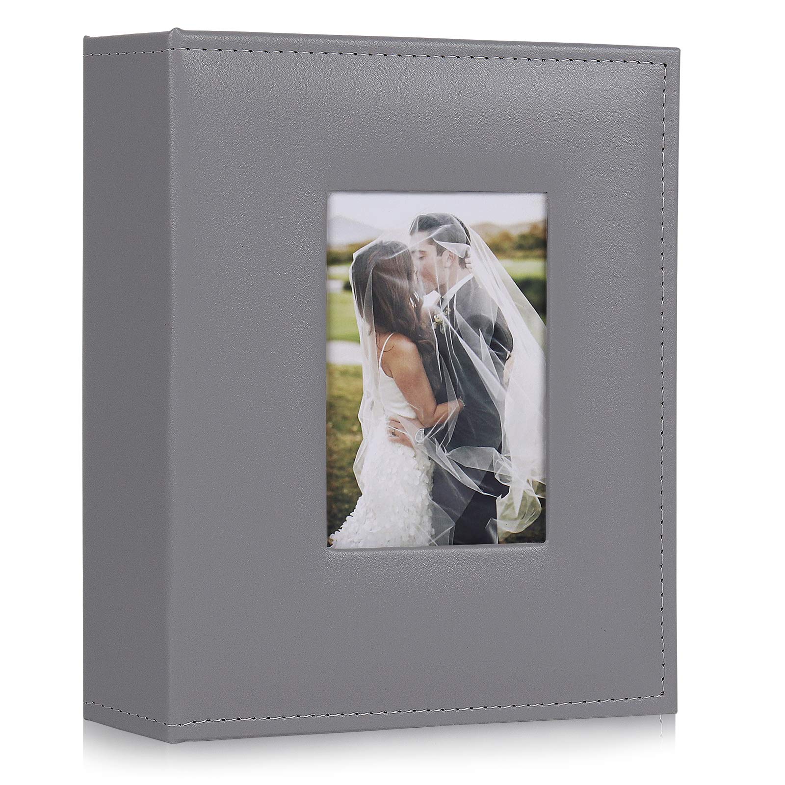 RECUTMS Photo Albums 6x4 Photos 200 Pocket Black Pages Album PU Leather Slip In Photo Picture Small Album For Family Anniversary Wedding Memo Slot Children Holiday Album（Grey）