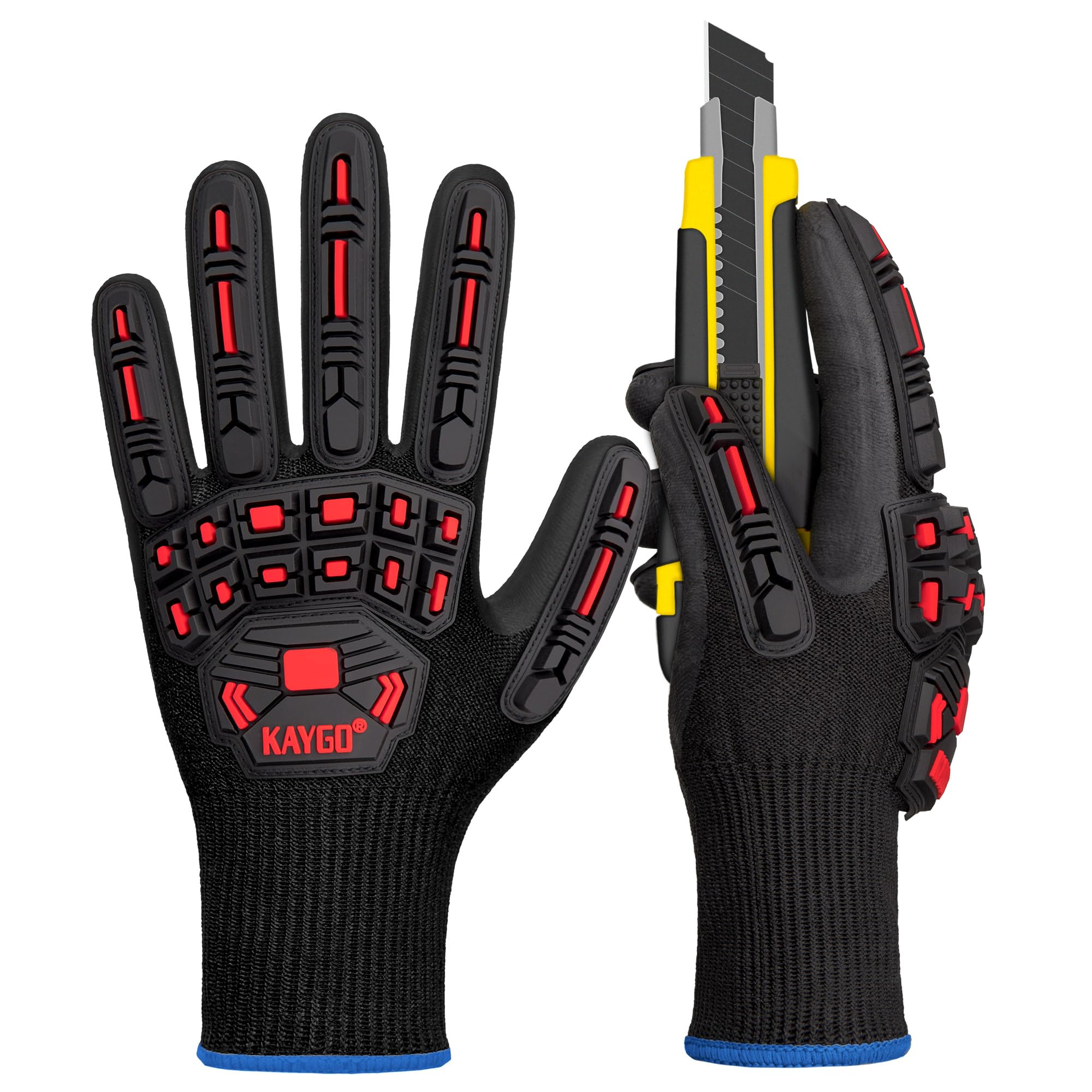 KAYGO Anti Impact Work Gloves with TPR Protection, Cut Resistant Level C, Nitrile Coated, Good Grip, Impact Reducing Safety Gloves, Ideal for Builder, Construction, Carpenter, DIY, KG30N (Black, M)