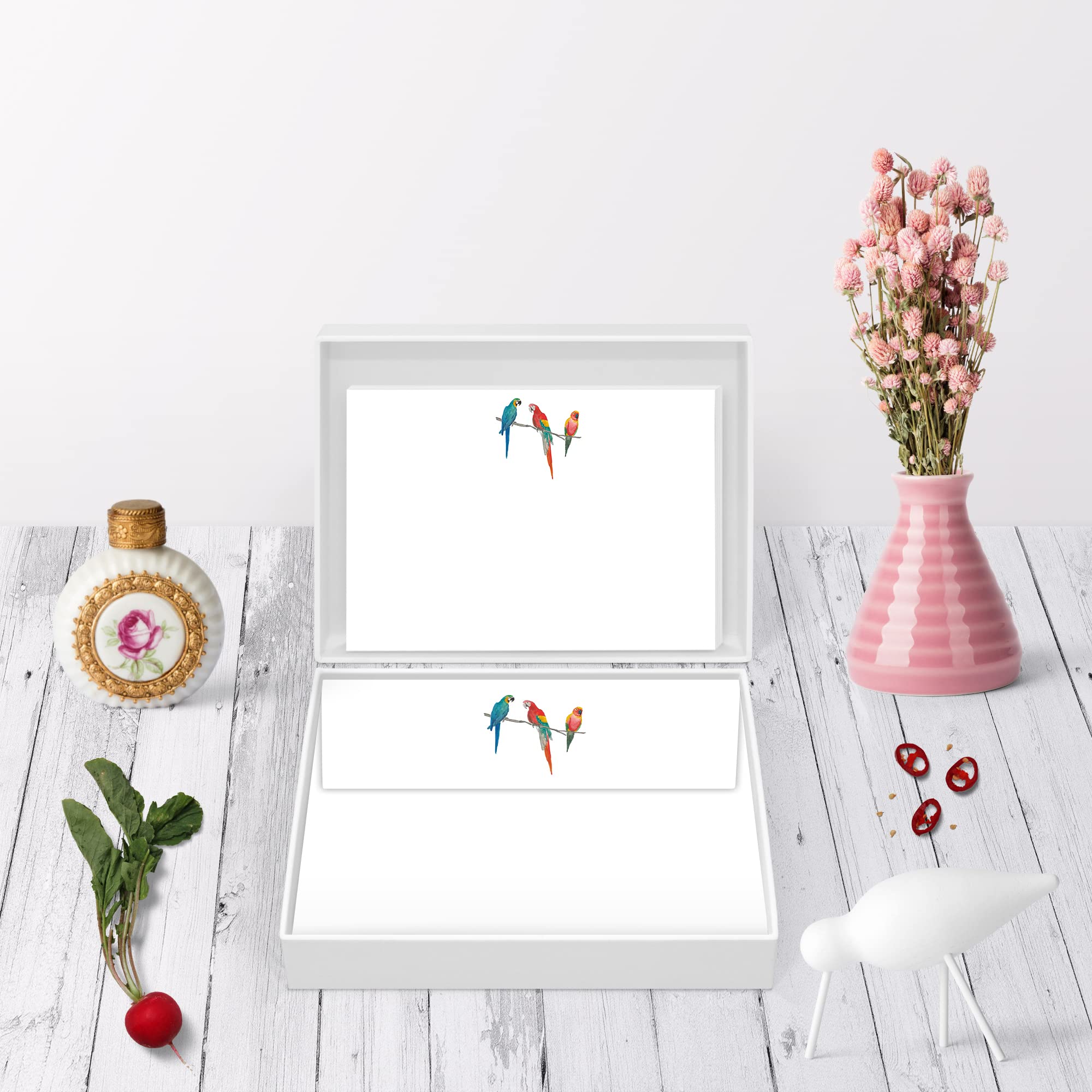 Me Loovely Three Parrots Notecard and Envelopes Sets A6 Size Flat Note Cards Stationery Set Writing Supplies Correspondence Card | Christmas Gifts (Pack of 20)