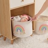 INough Cotton Rope Toy Storage Basket with Rainbow Decor 13in Dia 10.2in H view 4