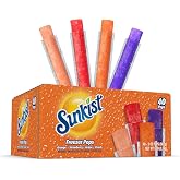 Sunkist Freezer Pops Variety Pack, Fruit Flavored Ice Pops, 40 Count | 2 oz, Freeze &amp; Eat Popsicles, Frozen Snacks Dessert, Gluten Free, Fat Free, Orange, Strawberry, Grape, Peach