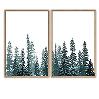 SIGNWIN Framed Canvas Print Wall Art Forest Green Pine Forest Nature Trees Watercolor Minimalism Contemporary Relax/Calm for Living Room, Bedroom, Office - 16
