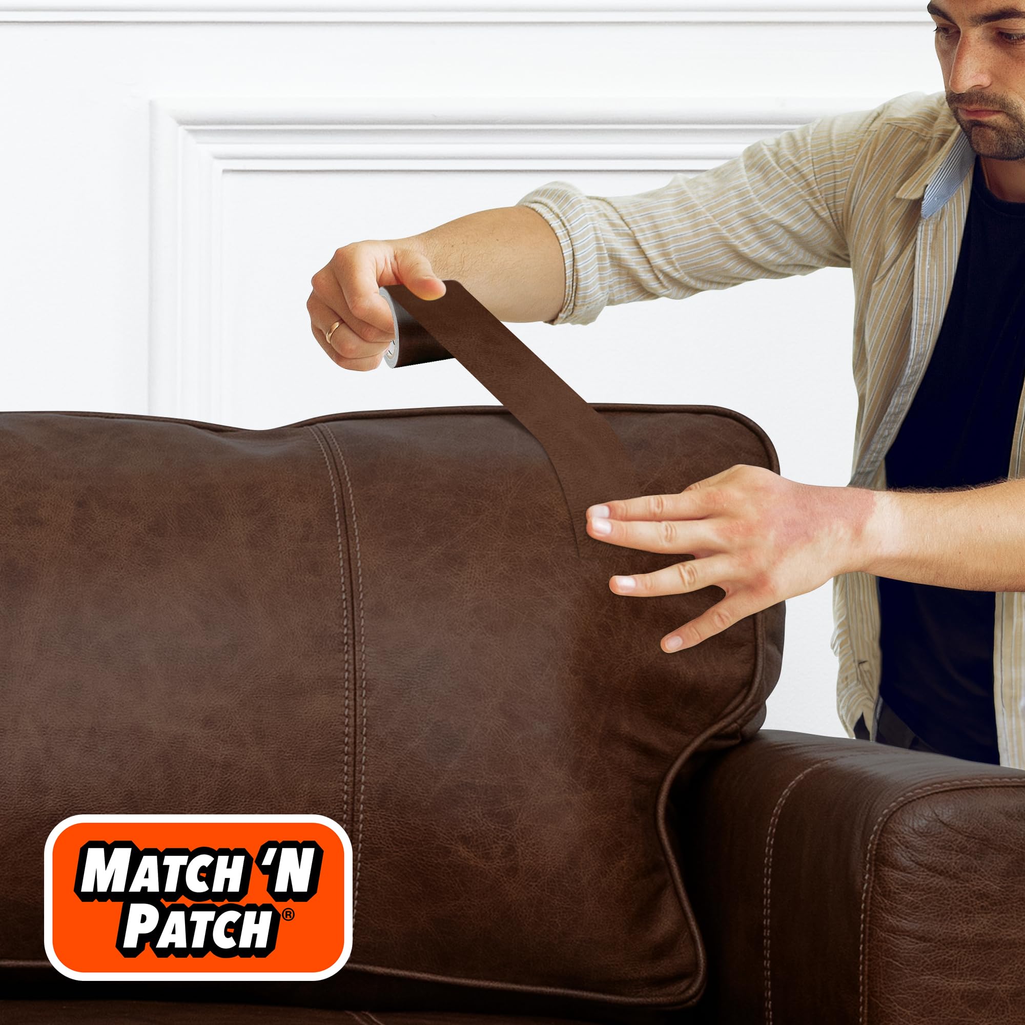 MATCH 'N PATCH Realistic Leather Repair Tape - Durable, Easy-to-Apply, Professional Grade, Versatile Use, Designed in North Carolina for Furniture Restoration, Home Decor & DIY - Brown - 15' x 2.25