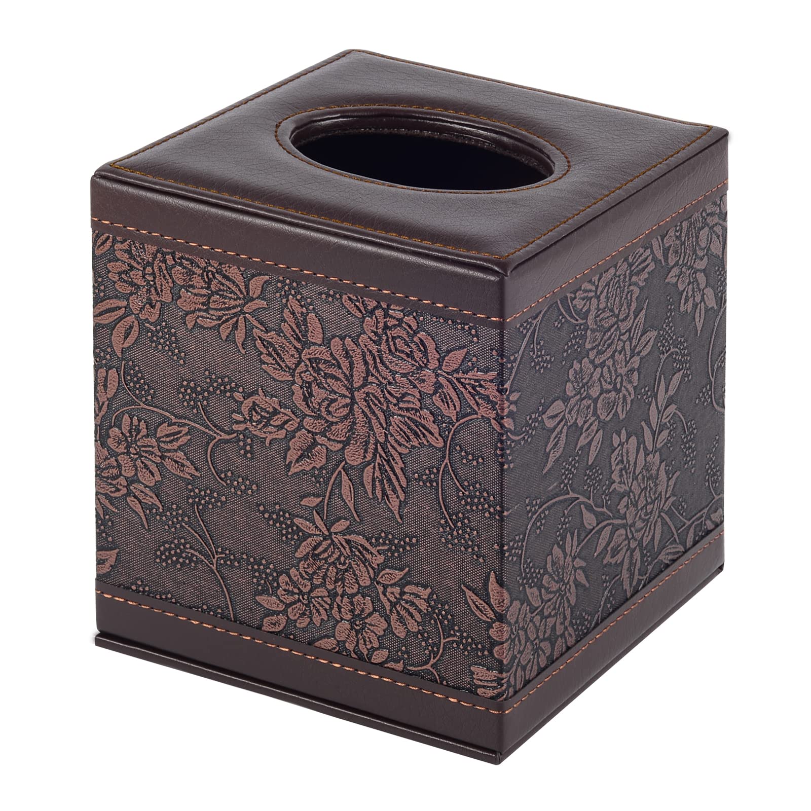 Photo 1 of Tissue Box Cover Square,Modern Leather Tissue Box Holder for Napkin Facial Paper Organizer Bottom with Magnet Reinforcement for Home/Hotel/Restaurant/Office/car/Living Room(Retro)