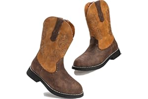 DADAWEN Kids Cowgirl Cowboy Western Boots Boys Girls Mid Calf Riding Shoes With Side Zipper (Toddler/Little Kid/Big Kid)