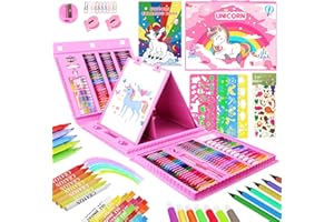 homicozy Art Supplies for Kids,Drawing Kits Unicorn Art Case Coloring Set with Double Sided Trifold Easel,Crayon,Colored Pencil,Marker,Coloring Book,Stencil,Sticker,Drawing Stuffs Gifts for Girls 4-12
