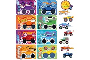 DUJAA 24 Sheets Monster Truck Sticker, Monster Truck Party Favor, Make Your Own Stickers Cartoon Car Make-a-face Stickers Classroom Activities Birthday Gift for Girls Boys
