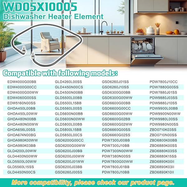 UPGRADED WD05X10005 DISHWASHER HEATING ELEMENT KIT COMPATIBLE WITH GE DISHWASHER, REPLACES WD05X10010 AP4365388 1472685 AH2339976 EA2339976 PS2339976 WD5X10005 – FIXES NO HEAT, POOR DRYING