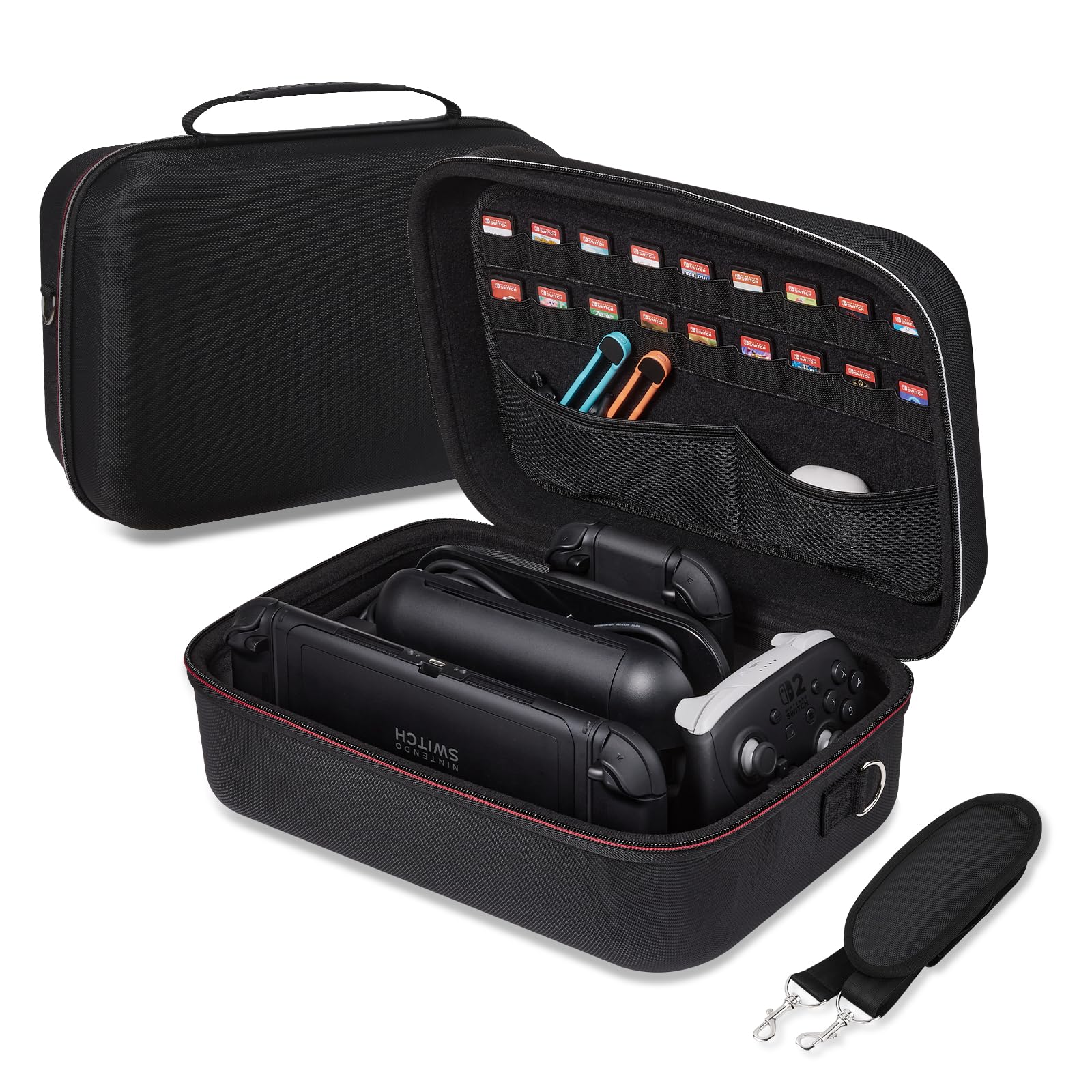 CoBak All-in-One Carrying Case for Nintendo Switch 2 (2025), with 18 Game Card Slots, Pro Controller Holder, Dock & Adapter Storage, Accessory Compartment, Portable Travel Bag, Black