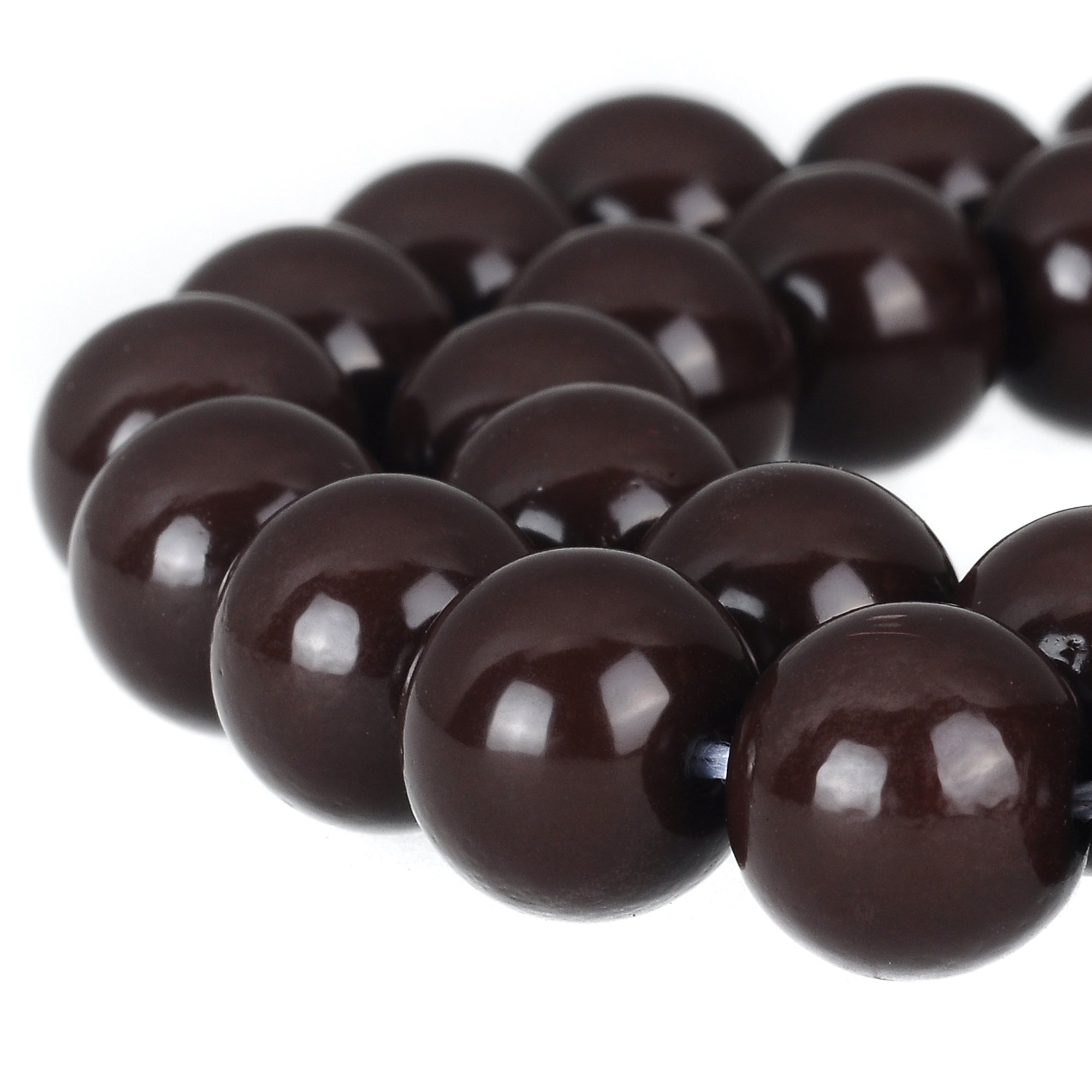 RUBYCA Round Opaque Painted Druk Czech Glass Beads Bulk for Jewellery Making Strand (Brown, 10mm)