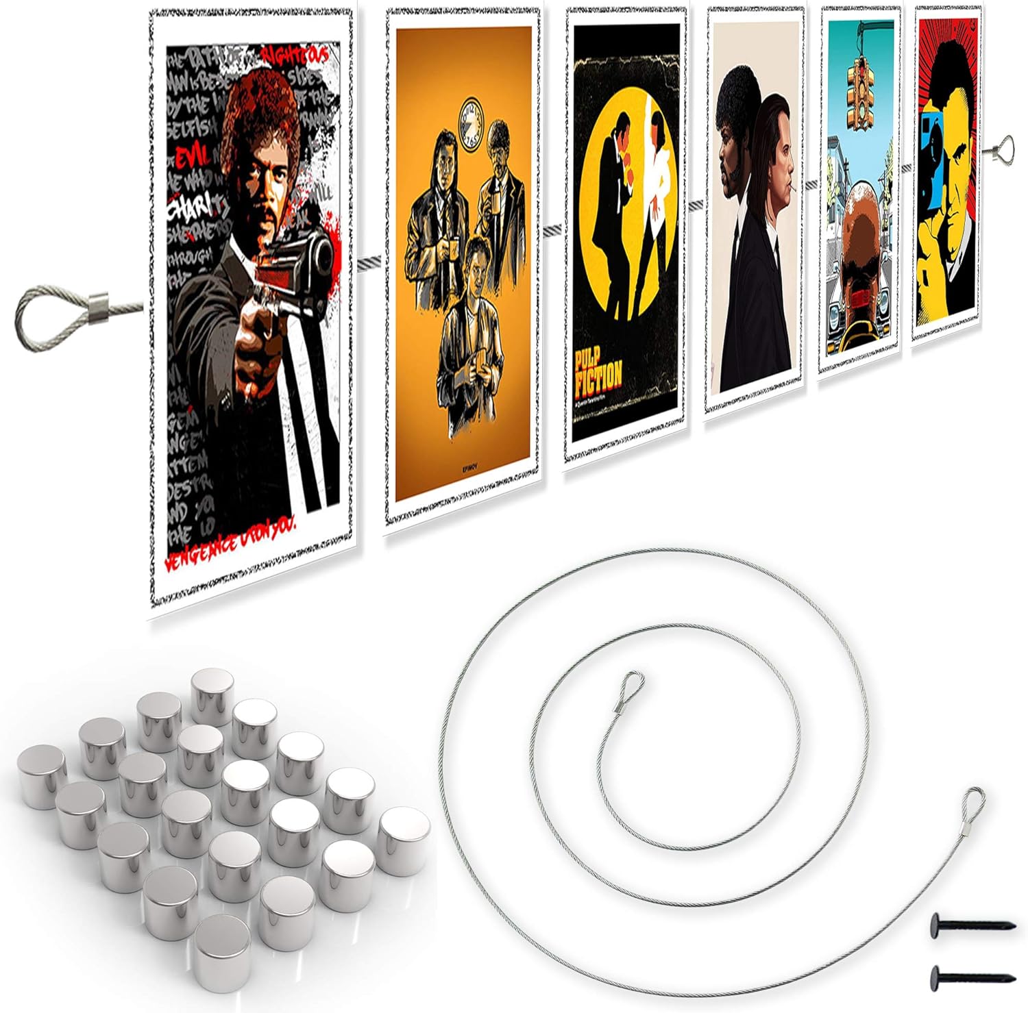 LeTOMA - Magnetic Photo Rope 118" with 30 Strong Neodymium Magnets, Silver, 118" / 30 Magnets