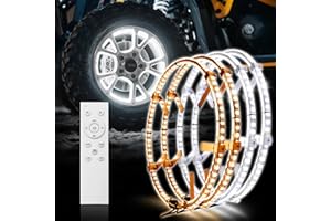 Beatto 17inch Double Row 3000K-6500K Pure White Wheel Ring Lights,Wheel Lights for Truck with Remote Control and Flash Mode,Turn & Braking Signal Compatible with Trucks SUV Pickup Car