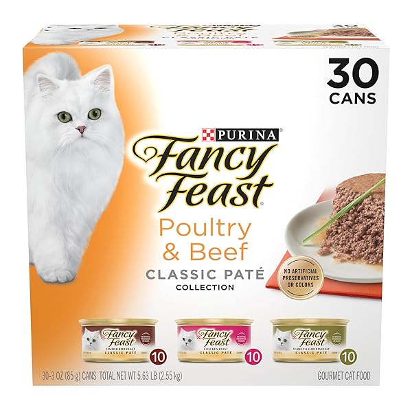 FANCY FEAST POULTRY AND BEEF FEAST CLASSIC PATE COLLECTION GRAIN FREE WET CAT FOOD VARIETY PACK – (PACK OF 30) 3 OZ. CANS