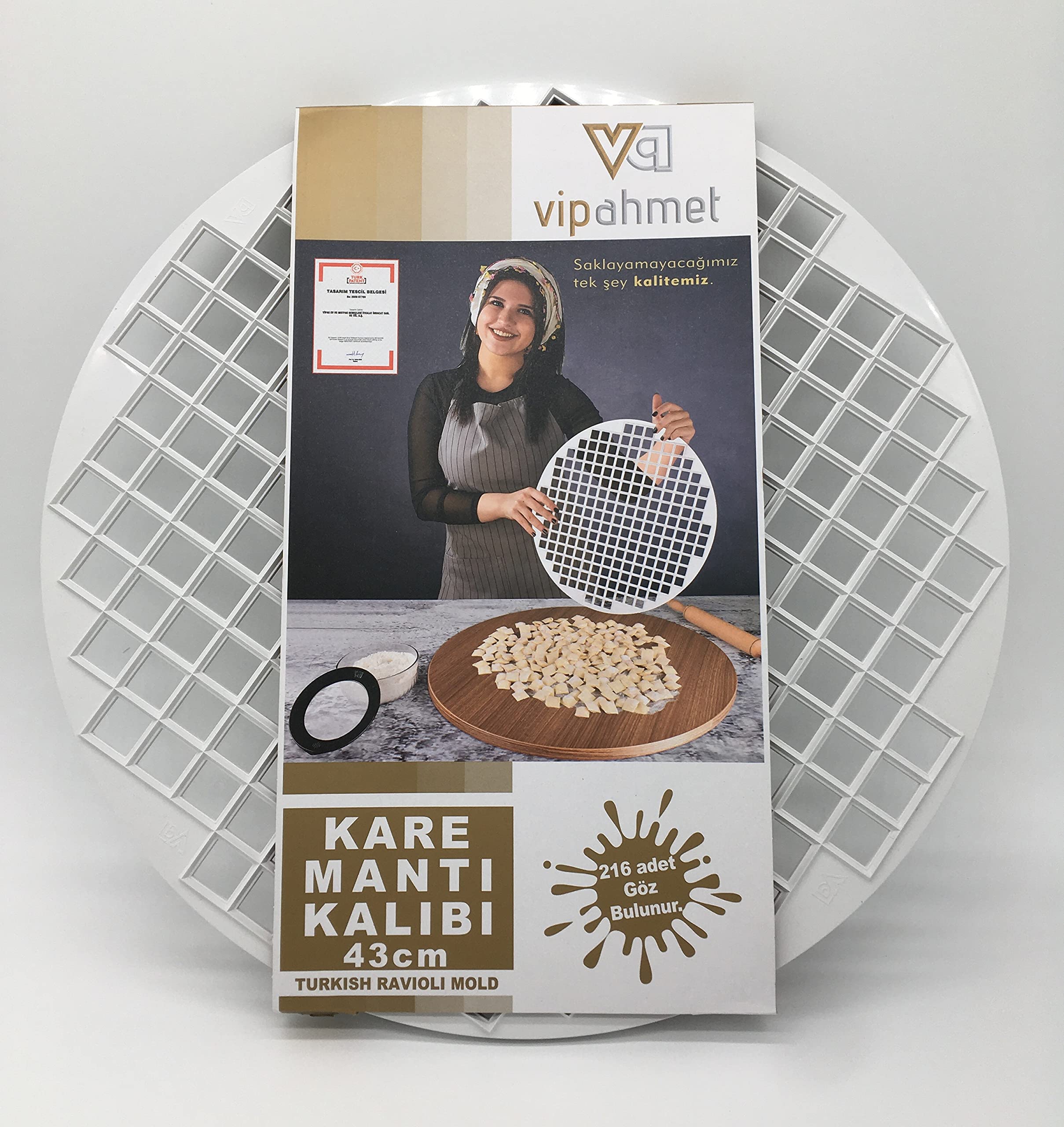 Vip Ahmet VP-088 Square Ravioli Shaper Dumplings Manti-Calibi Moul Pockets Pelmeni Dough Mould 216 Hole 43 cm