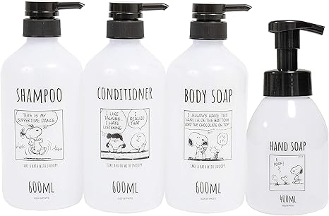 Amazon スヌーピー ディスペンサーボトル シャンプー ボトル 詰め替え容器 キャラクター バス用品 Cセット ソープ シャンプー用ディスペンサー ホーム キッチン オンライン通販