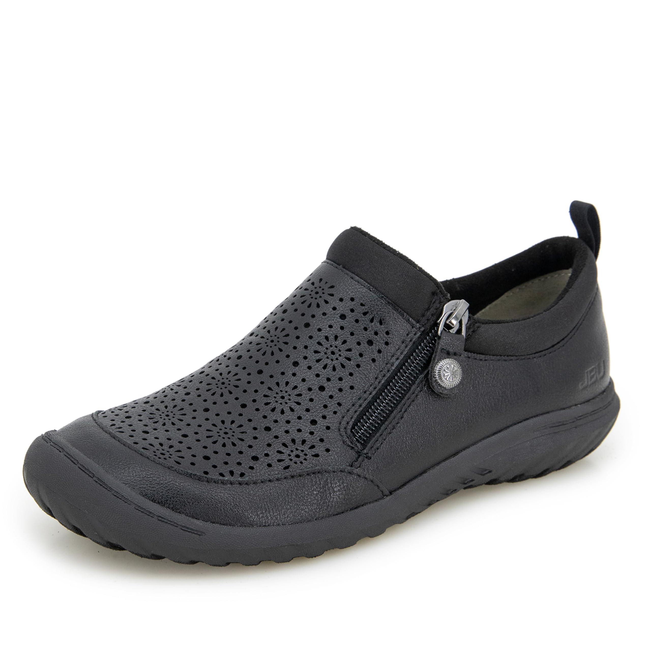 JBU Women’s Avery Side Zipper Slip On Comfort Casual Oxford Flat, Black, 8 Wide