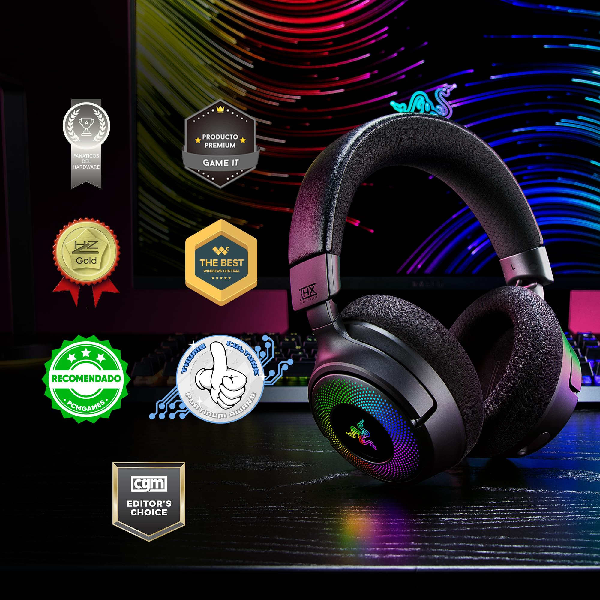 Razer Kraken V4 Wireless Gaming Headset: 2.4GHz, Bluetooth, USB - Super Wideband Mic - 40 mm Drivers - 9 Zone RGB Lighting - for PC, Mac, PS5, Nintendo Switch 2, Steam Deck, Smartphone - Black
