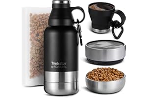 KOALA PAL 32oz Portable Dog Water Bottle w/Dog Bowls, Dog Travel Water Bottle + Travel Dog Bowls, Dog Water Bowl Dispenser, Dog Travel Bowl, Travel Accessories for Dogs (Midnight Black, 32 OZ)