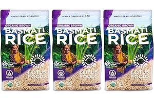 Lotus Foods Regenerative Organic Brown Basmati Rice - Gluten Free Whole Grain Heirloom Rice, Vegan, Non GMO, Use for Curries, Stir Fries, Rice Pudding, Salad, and More - 30 oz Bag (Pack of 3)