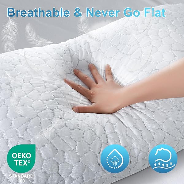 QUTOOL COOLING PILLOW FOR SLEEPING 2 PACK, LUXURY SHREDDED MEMORY FOAM BED QUEEN PILLOWS SET OF 2, COOL PILLOW FOR HOT SLEEPERS ADJUSTABLE FIRM PILLOW FOR SIDE, BACK, STOMACH SLEEPERS SOFT YET SUPPORT