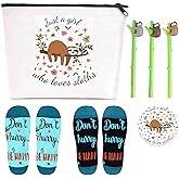 Sloth Lover's Gift Set - Includes Makeup Bag, Socks, Pen & Mirror - Perfect for Sloth Lovers