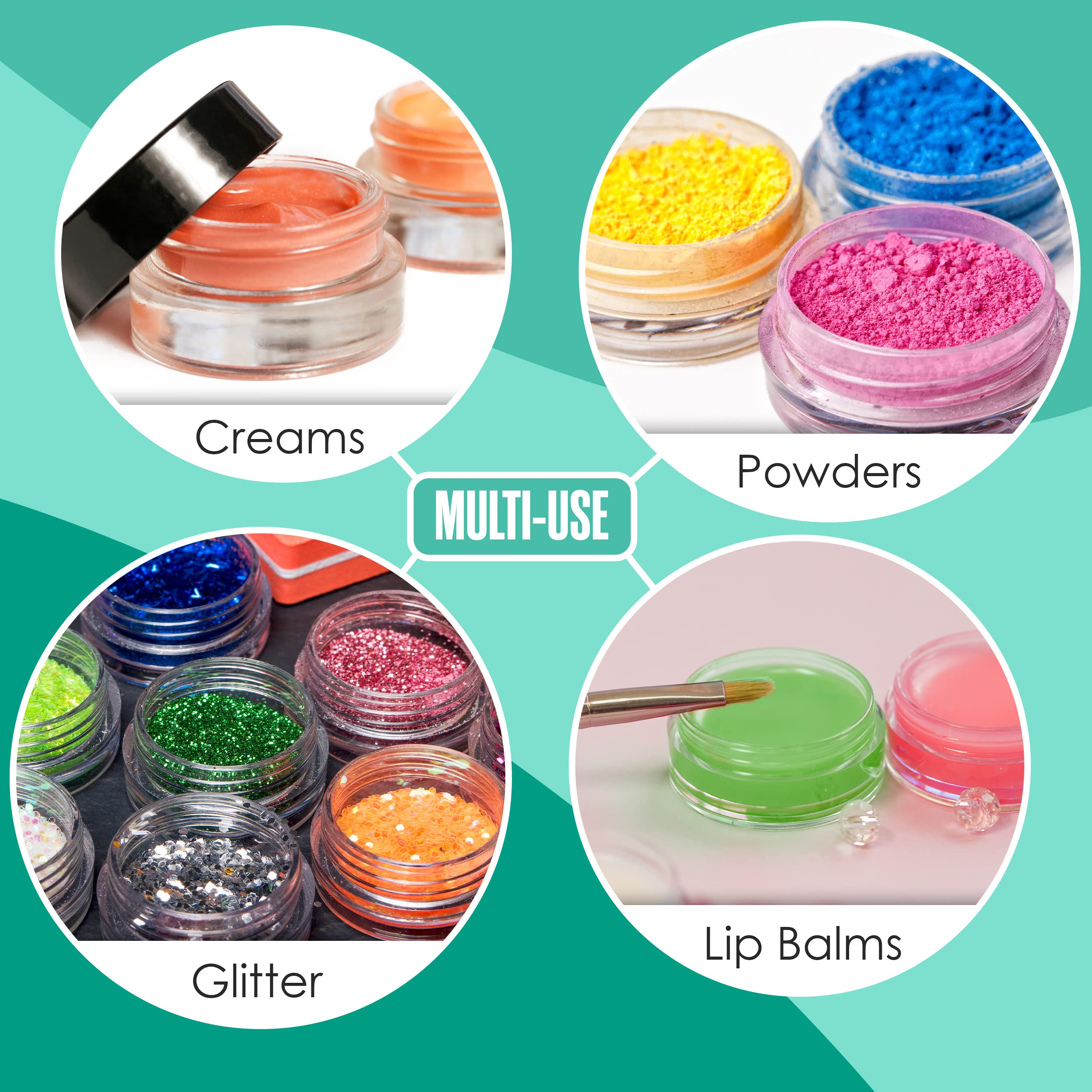 Houseables Sample Containers, Lip Balm Containers, Sample Jars, Mini Jars with Lids, Small, Empty for Makeup, Powder, Gloss, Cosmetic, Tiny, Chapstick, Dab, Wax, Scrub, Little, Plastic, 3 Gram, 50 PK