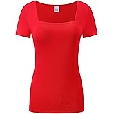 OThread & Co. Women's Short Sleeve T-Shirt Comfy Square Neck Shirts Basic Stretch Layer