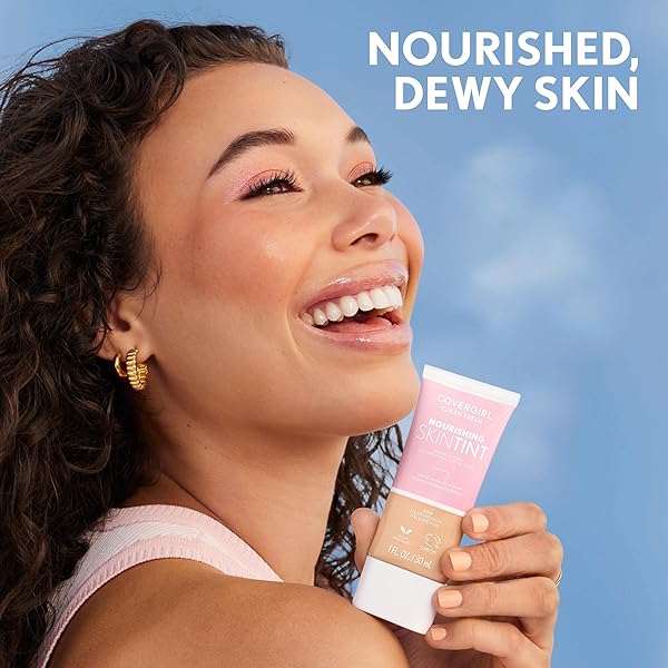 COVERGIRL CLEAN FRESH NOURISHING SKIN TINT, 570 MEDIUM/TAN, LIQUID FOUNDATION, DEWY FINISH, INFUSED WITH COCONUT & ALOE, VEGAN FORMULA