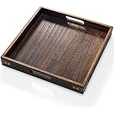 Yangbaga Serving Tray with Handles,13"*13"Wood Decorative Tray for Living Room,Modern Coffee Table Tray,Square Large Serving Platters for Home Decor,Ottoman,Bed,Kitchen,Bathroom, Breakfast,Bar