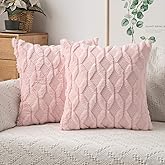 MIULEE Light Pink Throw Pillow Covers 18x18 Set of 2 Spring Decorative Farmhouse Couch Throw Pillows Boho Shells Cute Soft Plush Wool Winter Pillowcases for Valentines Day Bedroom Living Room Sofa